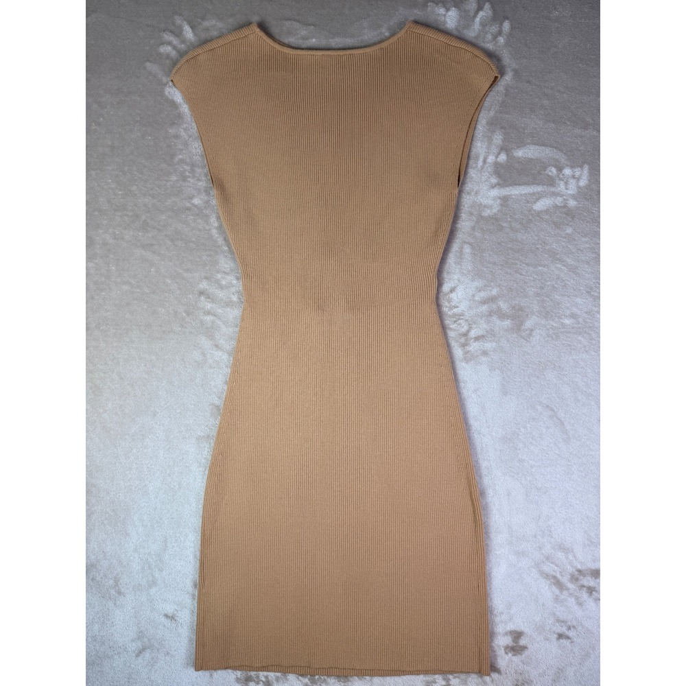 Wilfred Free Knit Cut Out Mini Dress Size Medium Camel‎ Ribbed Cap Sleeve - Picture 4 of 11